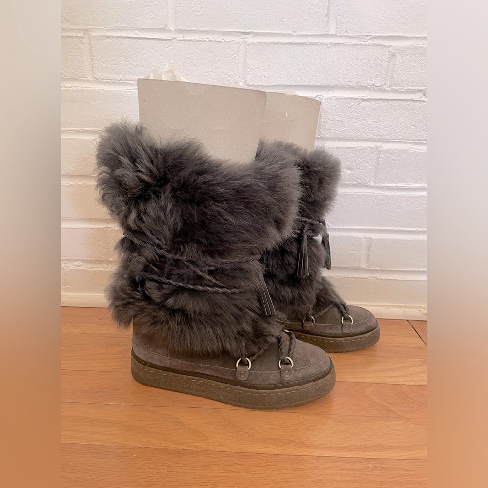 Frye Womens Gail Shearling Tall Fur Boots